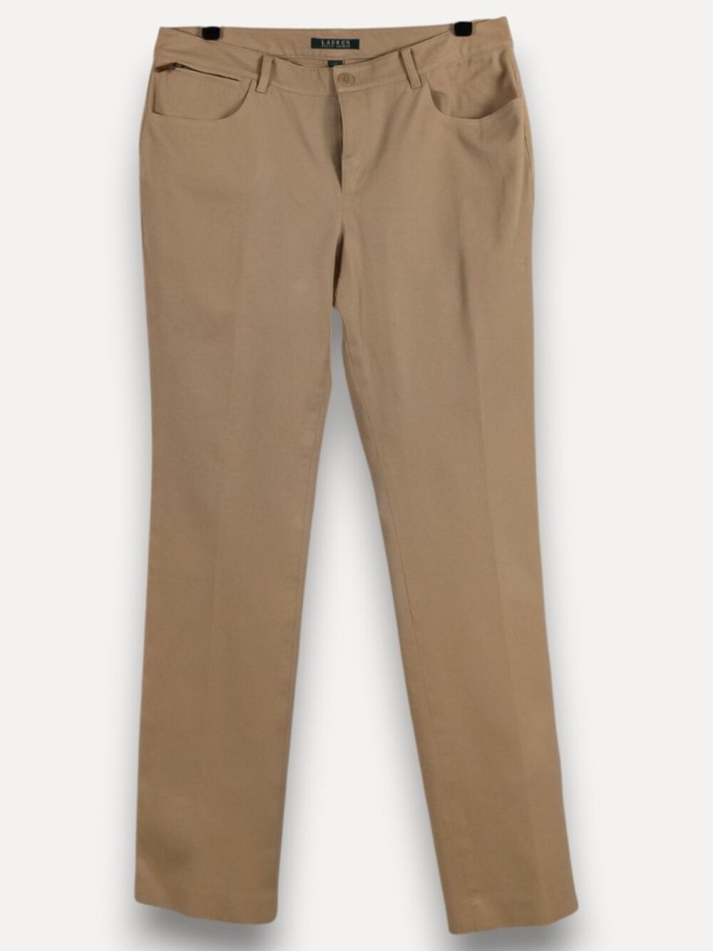Lauren Ralph Lauren Khaki Pants Size 12 Cotton Stretch Straight Leg Zip Pocket